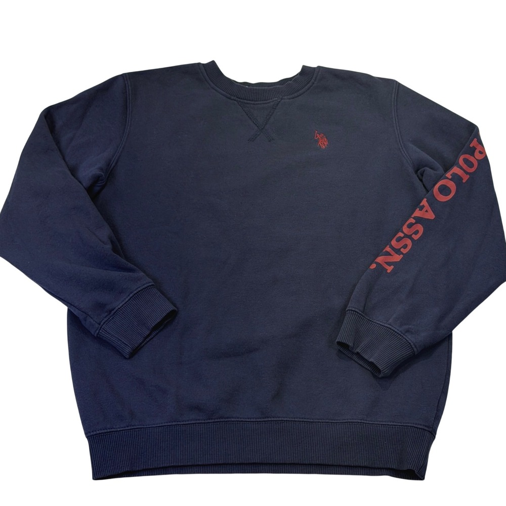 US Polo Assn Kids Navy Blue Crewneck Sweatshirt Sleeve Graphic (10/12) LG 1222A2